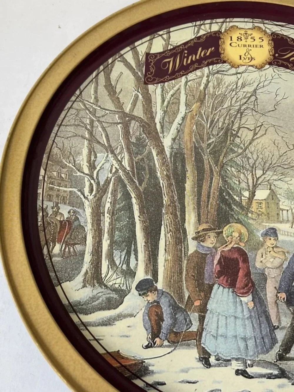 Currier & Ives Winter Pastime Metal Serving Tray 13” Vintage 1994